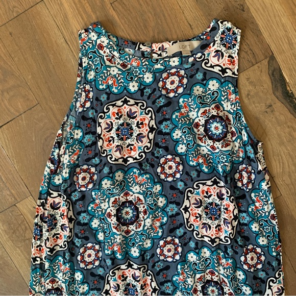 Ann Taylor Loft Blue Floral Medallion Shift Sleeveless Dress Size Small - Picture 4 of 8